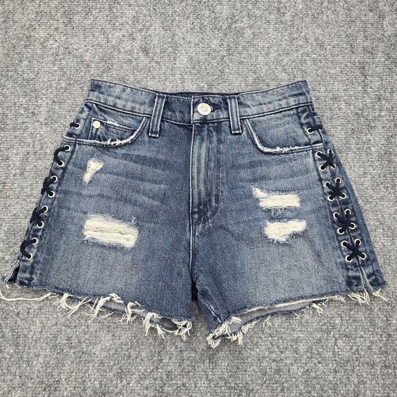 Hudson Jeans Pants - Hudson Jean Shorts Womens 23 Blue Sade Lace Up Cut Off Denim Distressed Mid Rise